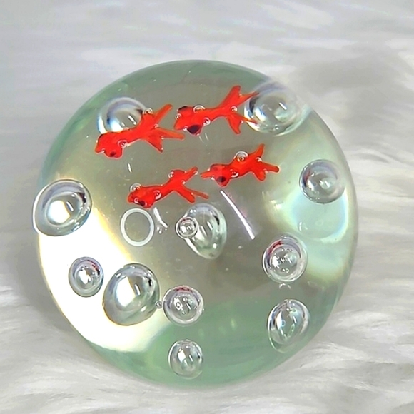 Vintage Glass GoldFish Fish Paperweight by Tozai Four Orange Koi Bubble Eyes Art - Picture 13 of 13